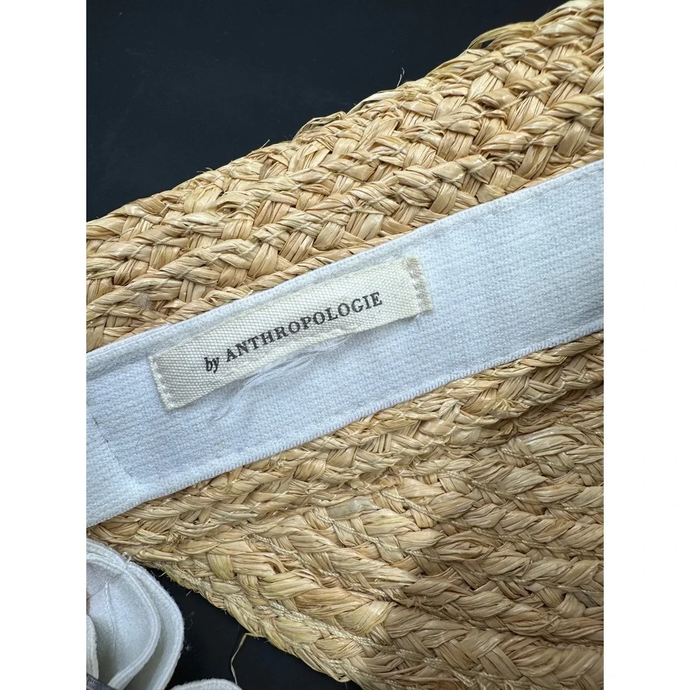 Anthropologie Straw Visor Women OS White Natural Tan Woven Sun Hat Adjustable